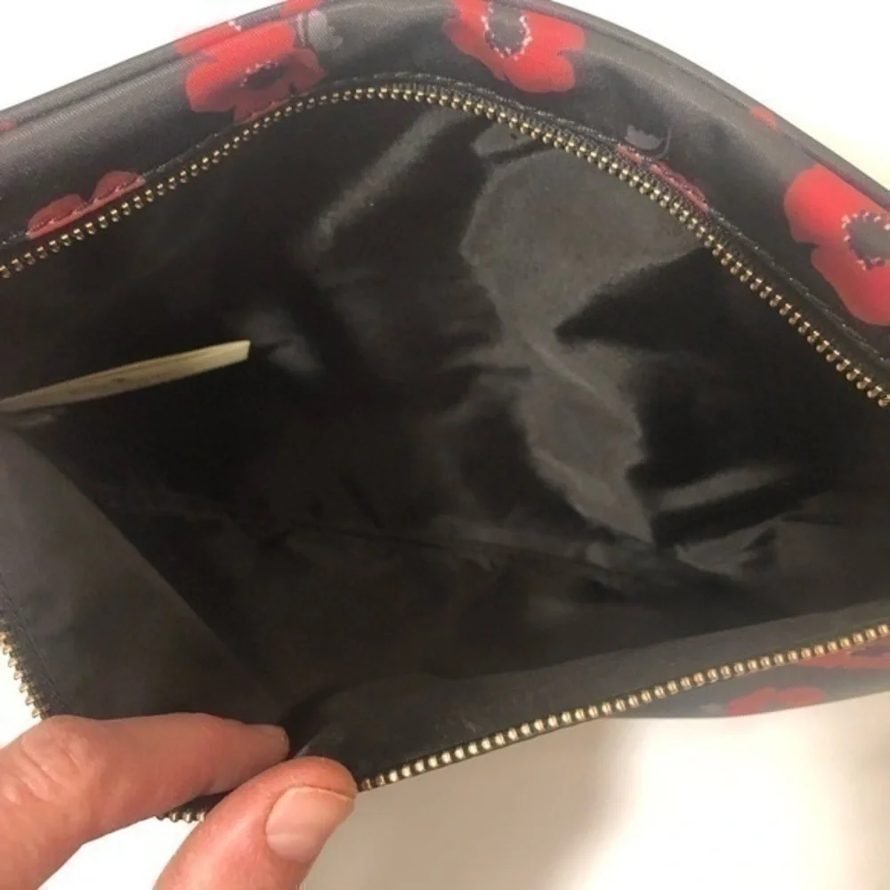 Kate spade black nylon red floral cosmetic bag